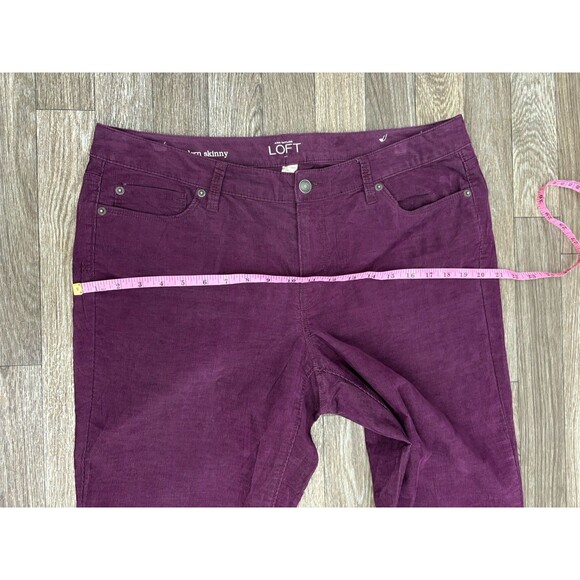 Ann Taylor Loft Women’s Pants Skinny Corduroy Burgundy  Size 14 Button/ Zipper - Picture 4 of 7